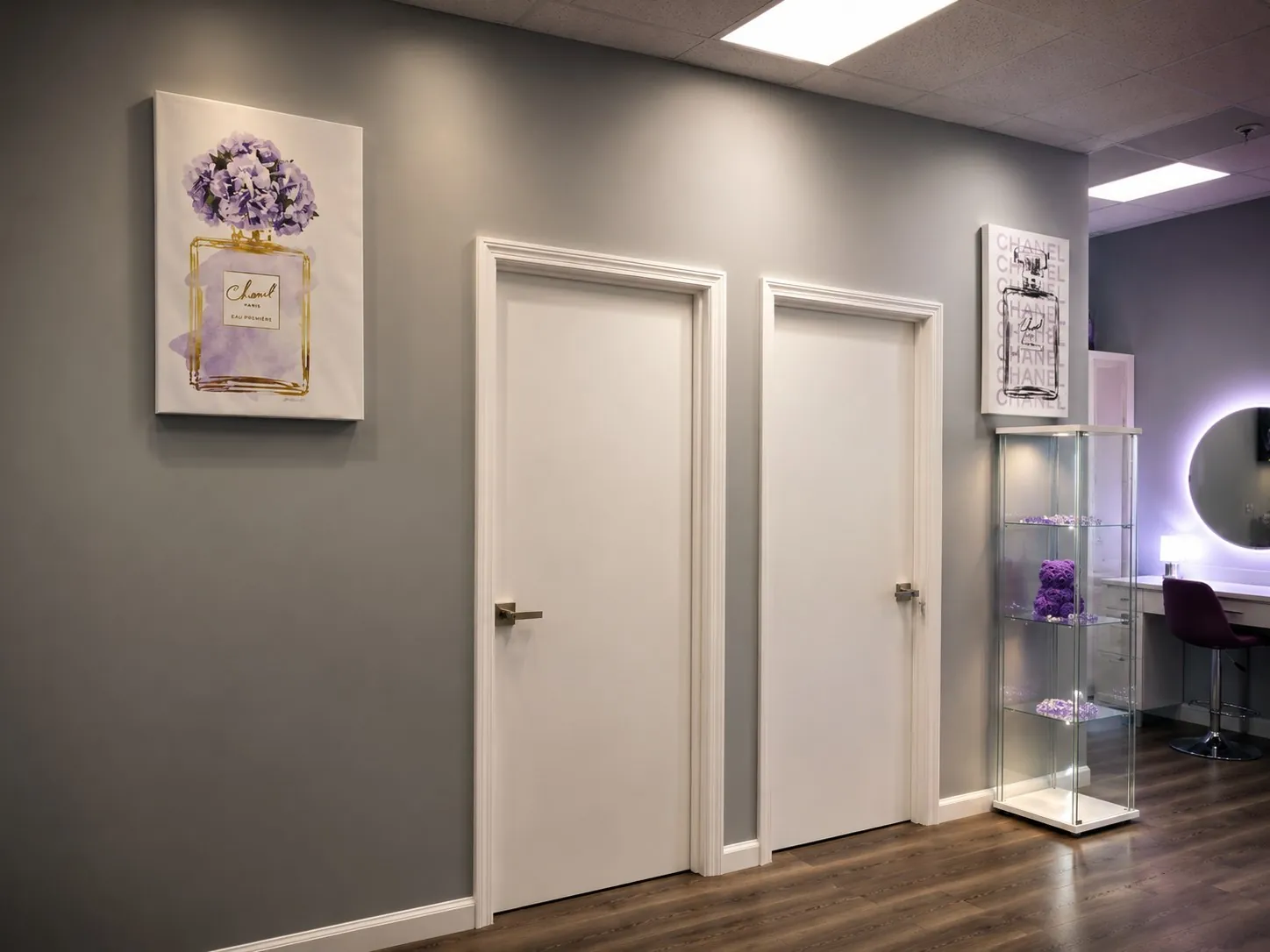 Private treatment room doors at the DEEPINLASH lash studio, Gravesend Brooklyn