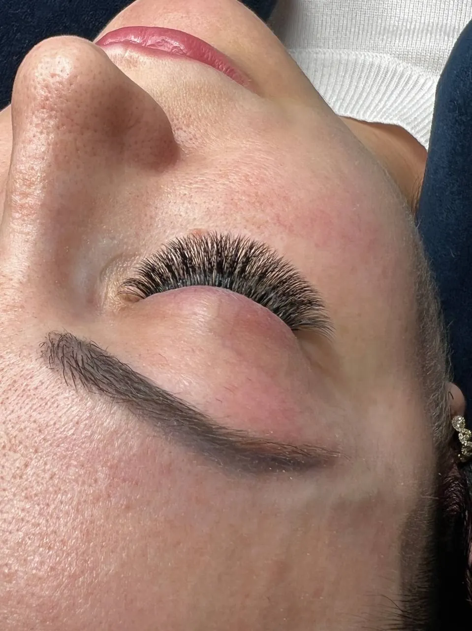 Volume lash extensions viewed with the eye closed, Gravesend Brooklyn